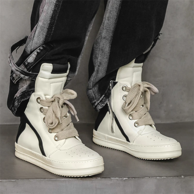 Casual High-top Boots Sports Shoes Lace-up Leather Ankle Boots Male Skateboard Shoes Men Sneakers 39-44 Men Luxury Sneakers - Image 6