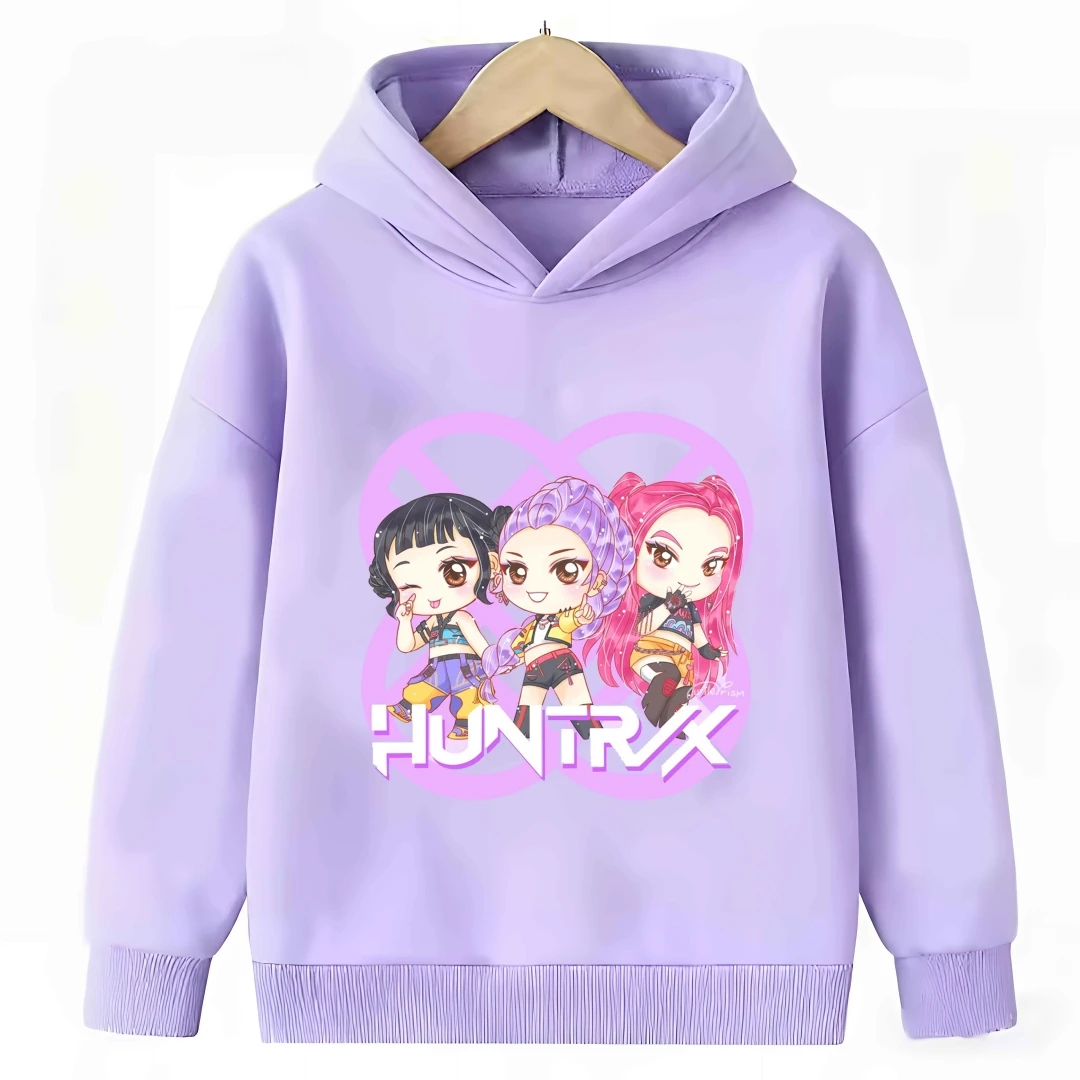 New cartoon hooded sweatshirt, suitable for both men and women, warm purple children's top, fashionable casual children's - Image 3