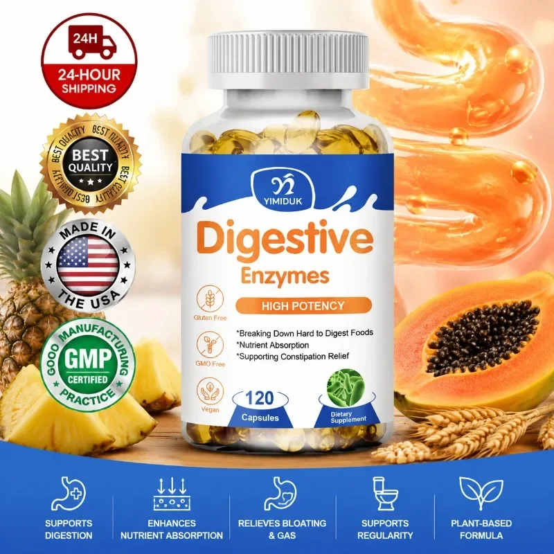 Organic Digestive Enzymes Supplements, with Lactase & Lipase, Support Lactose Digestion, Reduce Discomfort & Gut Health
