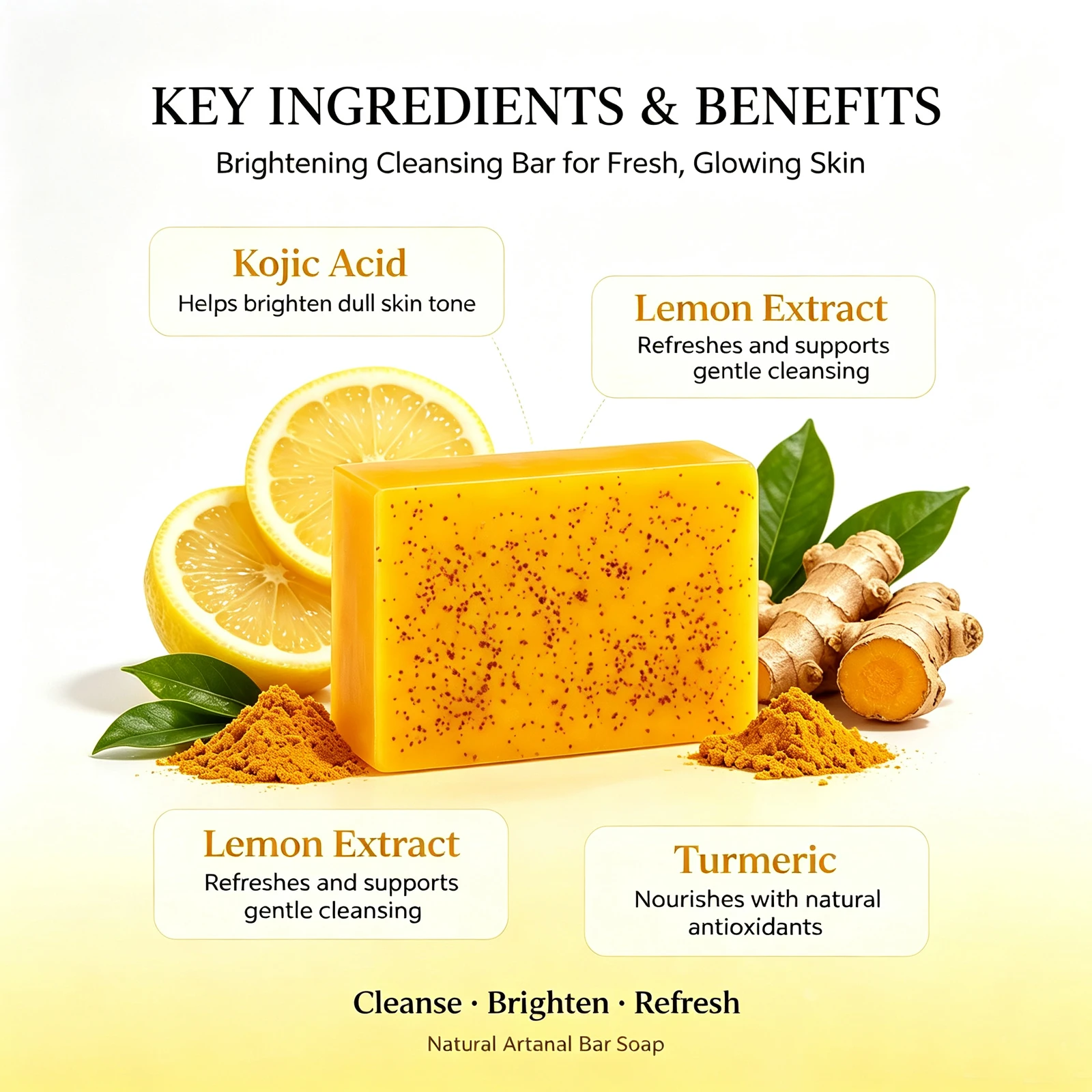 Amococo Turmeric Kojic Acid Soap 100g Deep Cleansing Bar Soap for Face and Hands Natural Skin Care Body Cleanser Daily Bath Soap - Image 4