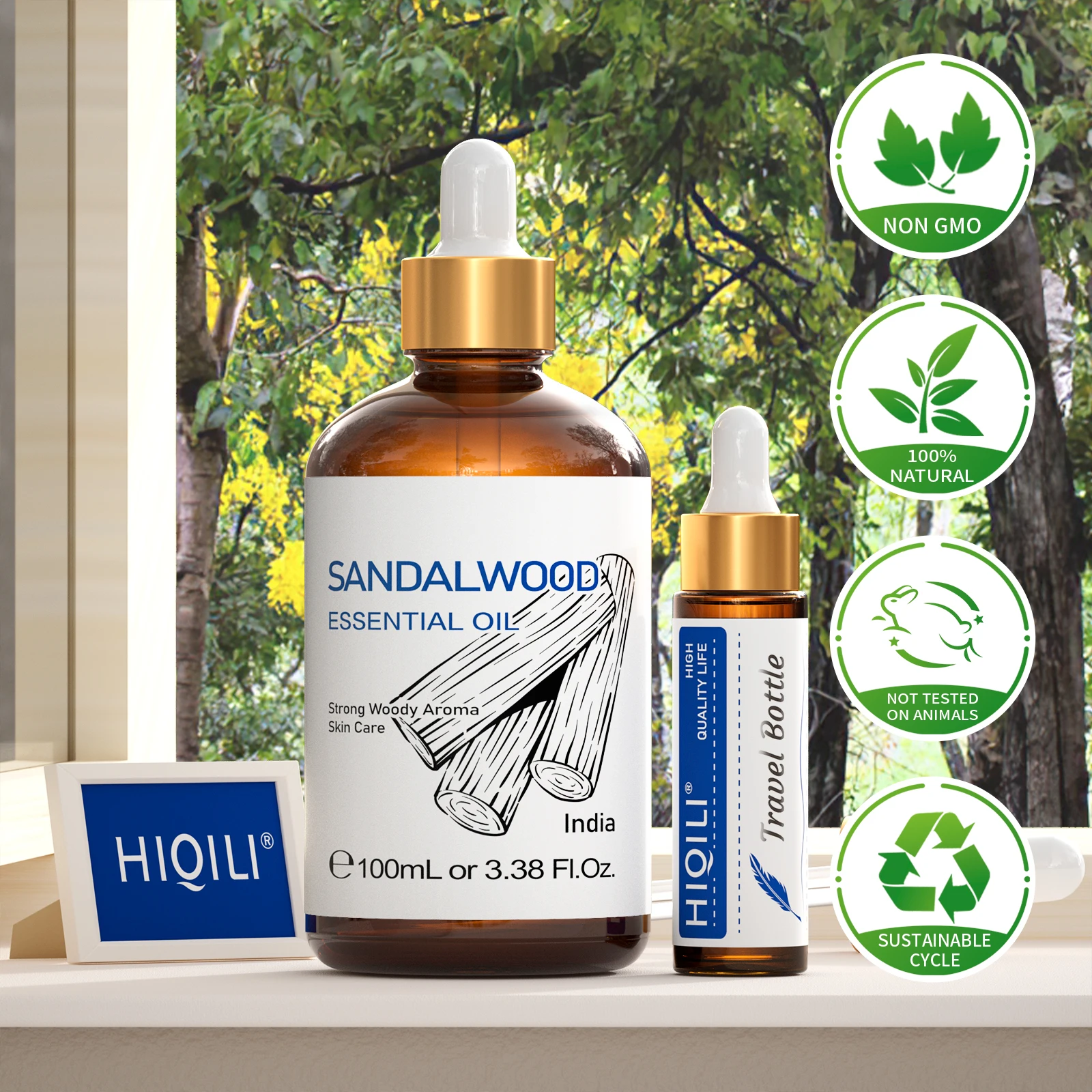 HIQILI 100ML Pure Sandalwood Essential Oil Lavender Jasmine Eucalyptus Peppermint Ylang Frankincense (Choose Scent)