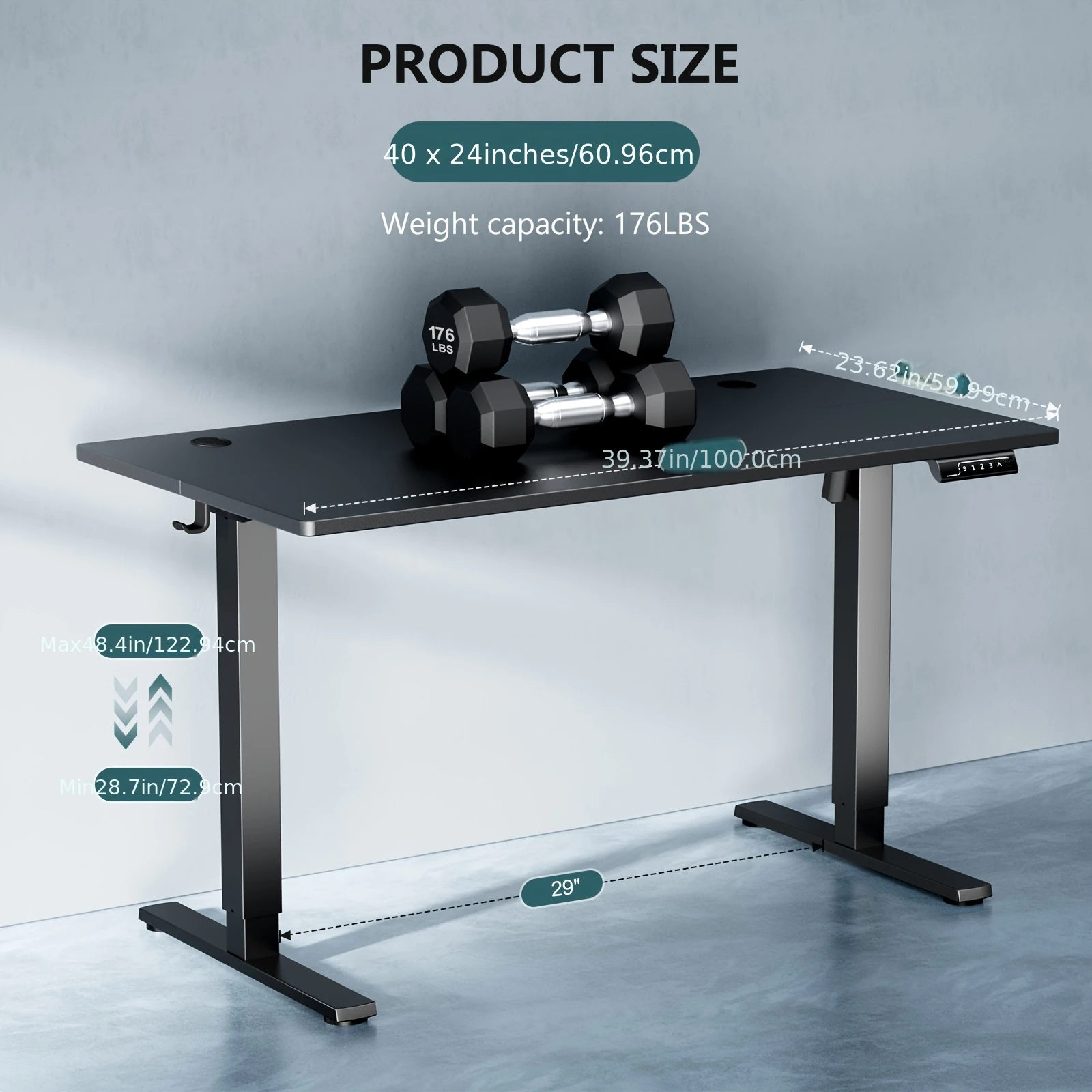 Standing Desk, Adjustable Height Electric Sit-Stand Computer Table, 40×24, 48×24, 55×24, 63×24 Inch Ergonomic Rising Desk - Image 2