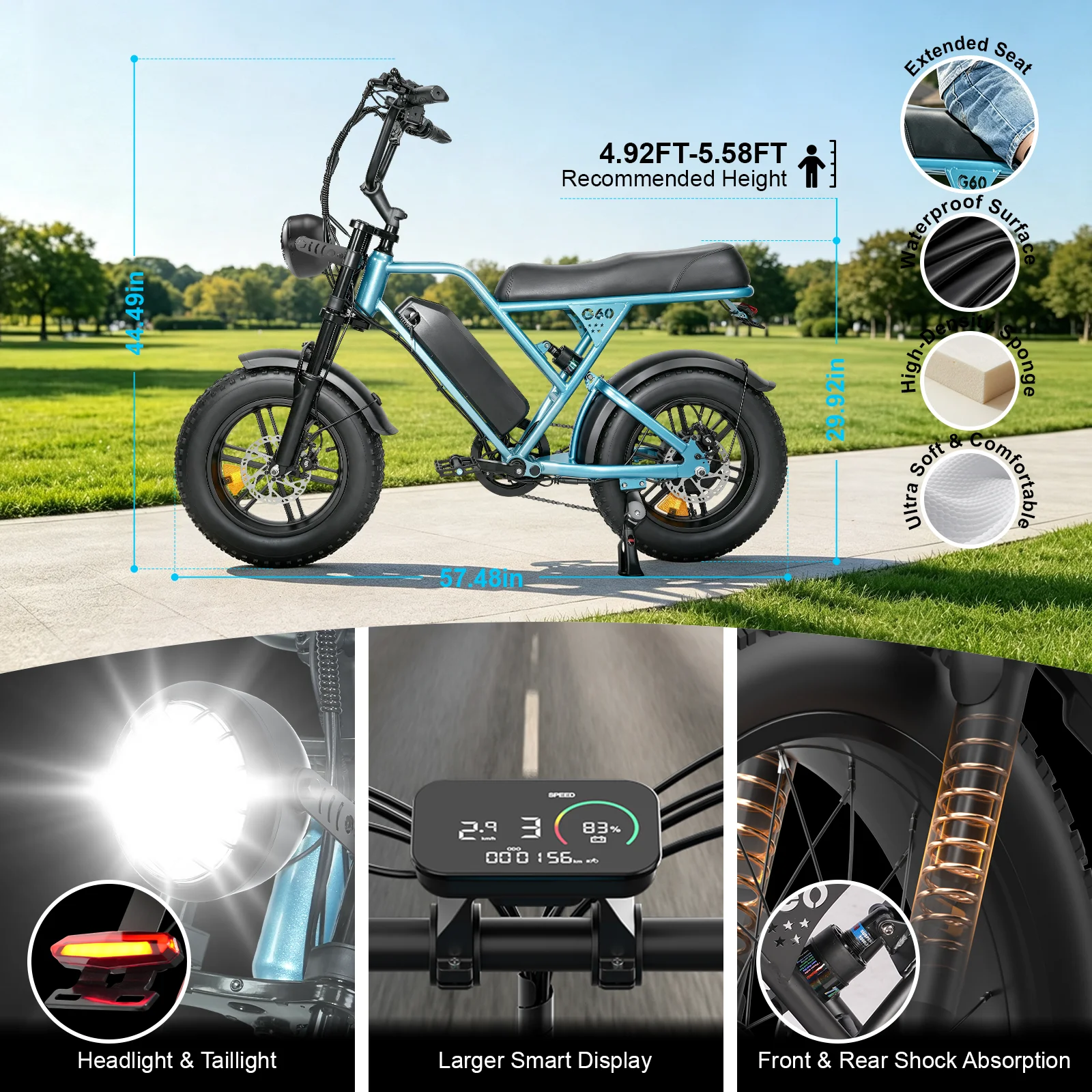 OBX Unisex Mountain Electric Bicycle 500W/1000W Motor 36V 13AH/48V 15AH Battery 16''/20'' Tire All Terrain Off-Road E-Bike - Image 8