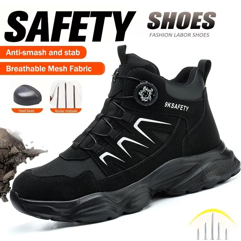 All Seasons Steel Toe Work Footwear for Men Women Impact Resistant Steel Toe Cap Sneakers Boots Lightweight Comfortable Industrial Safety Shoes Wear Resistant Durable for Construction Labor Daily Use Full Sizes Perfect Labor Day Father’s Day Gift
