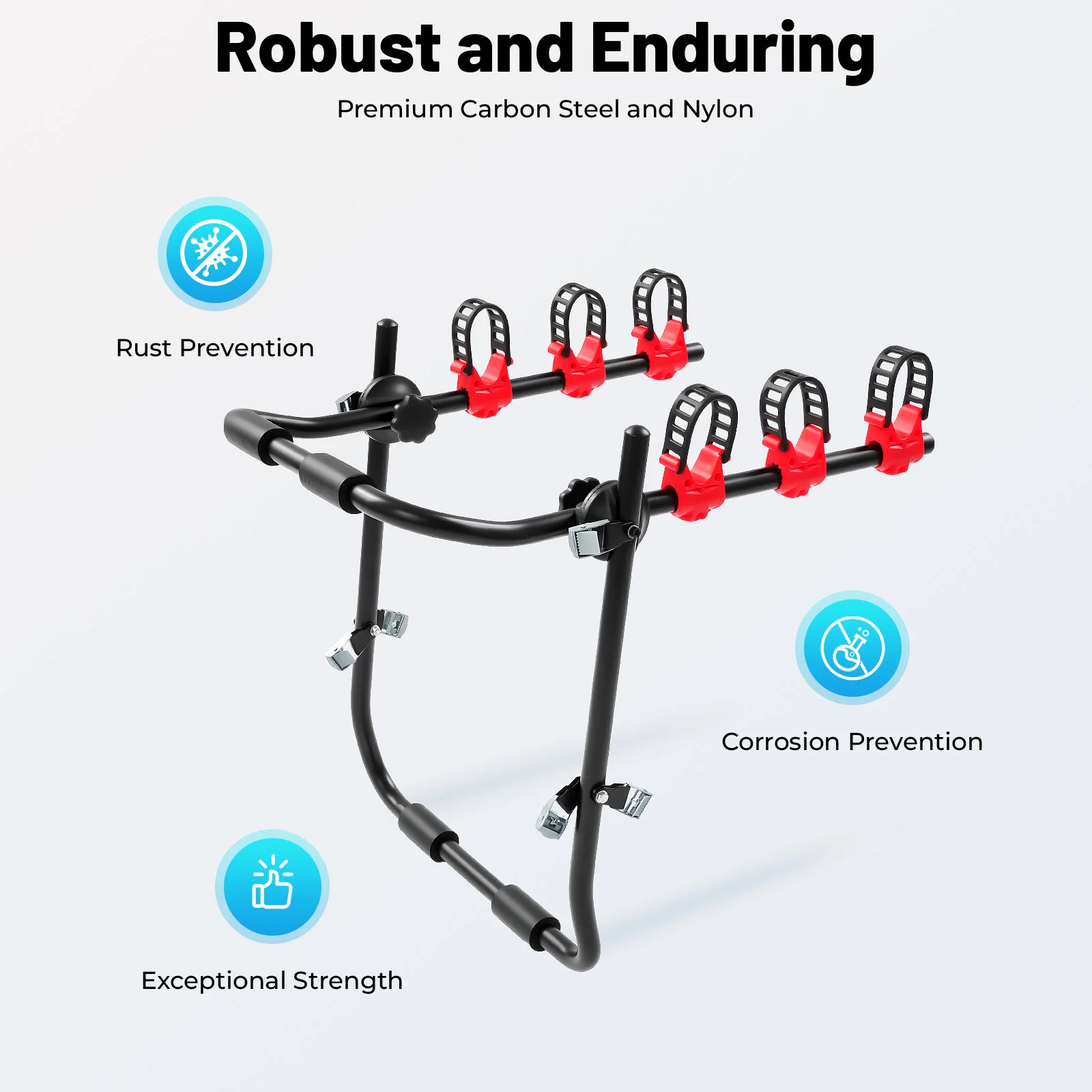 Universal Trunk Bike Rack 3 Bicycles, Carbon Steel Bicycle Carrier for Car Trunk SUV, Foldable Bike Holder with Safety Buckle