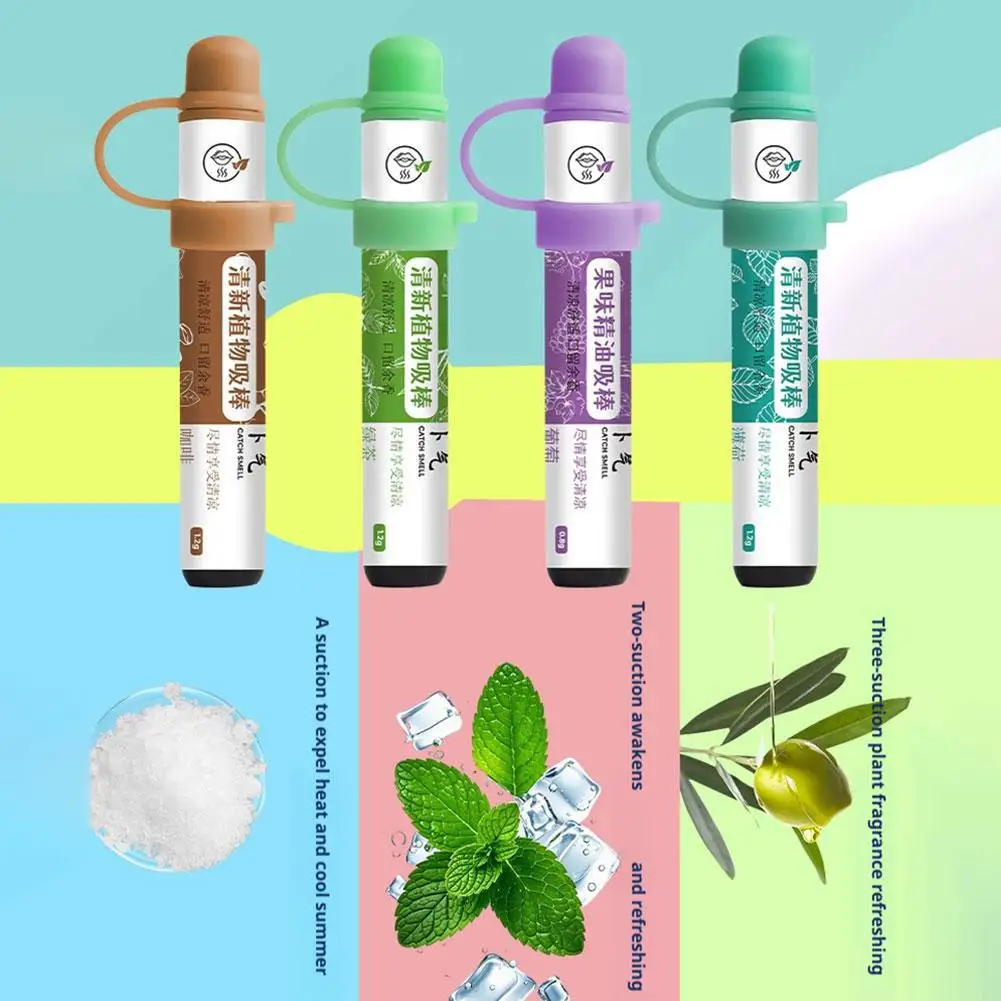 Inhaler Stick 4 Flavors Mint Grape Green Tea Coffee Smoke-Free Nasal Inhale Stick Refreshing Breath Relieve Fatigue Clear