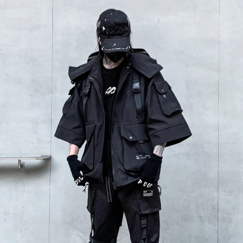 2026 Autumn Winter Hip Hop Techwear Cargo Jacket Men's Harajuku Casual Hooded Jackets Tactical Hooded Coats Streetwear