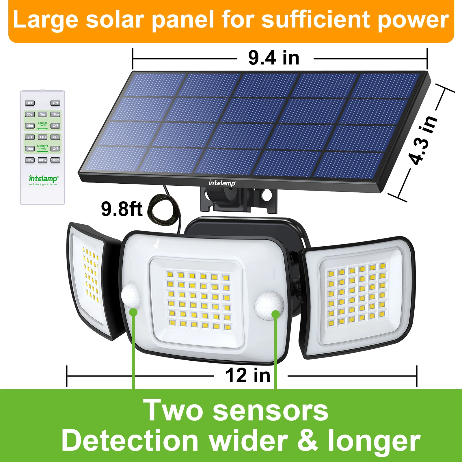 Intelamp Top Brand Long Life 4000Mah Outdoor Solar Led Lights Spotlight Large Solar Panel With 3 Modes Two Motion Sensors Security Flood Light Wall Lamp For Garden Yard Garage - Image 4