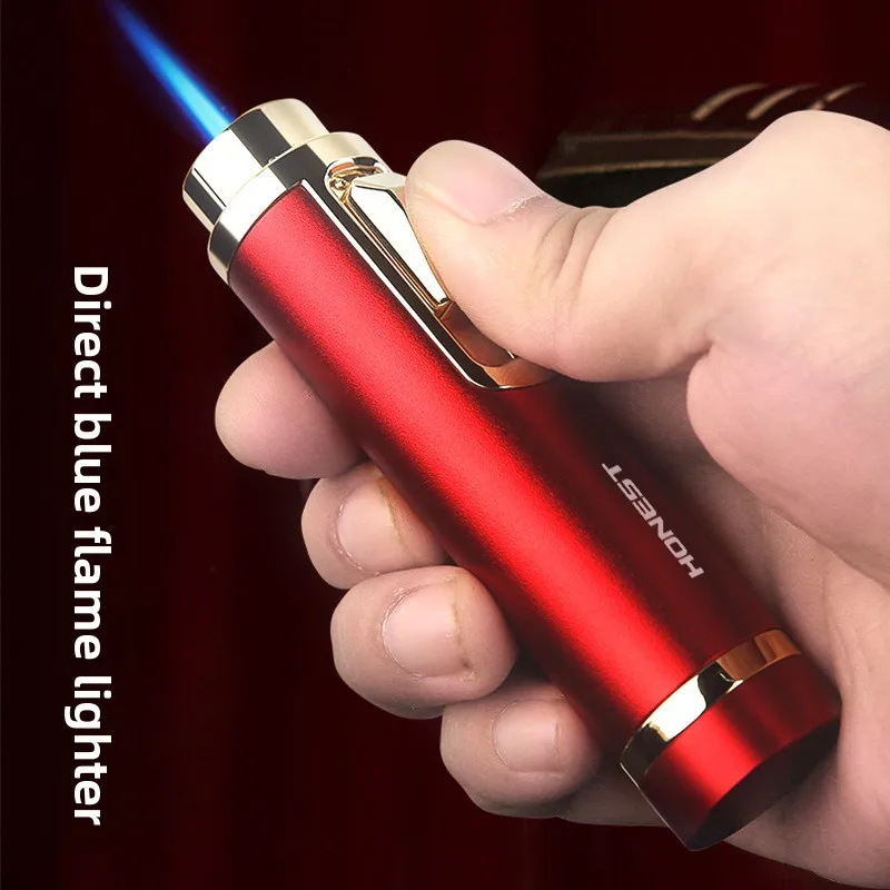 New Powerful Direct-fire Cigar Gas Lighter, Retractable Fire Outlet, Metal, with Cigar Needle, Men's Igniter Gift - Image 2