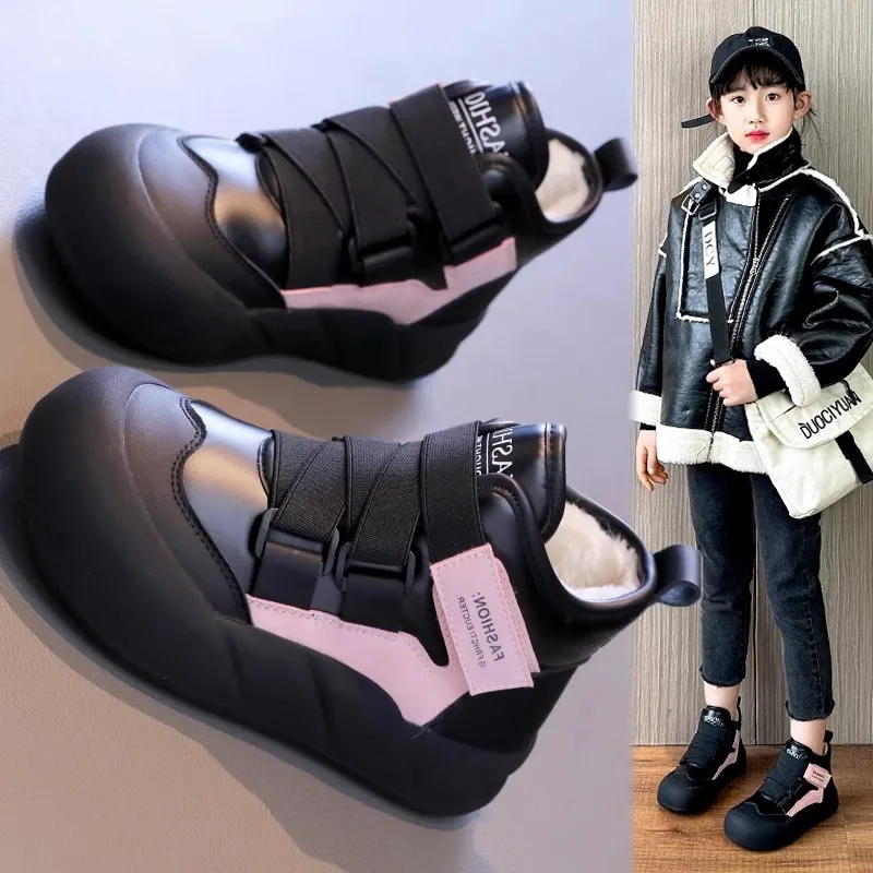 2026 Winter Thickened Plush Girls Snow Boots Waterproof Warm Fashion Girls Ankle Boots Non-slip Children cotton Casual Shoes