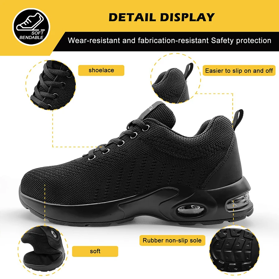 Unisex Safety Shoes Work Boots Summer Solid Color Lightweight Breathable Steel Toe Anti-Smash Indestructible Work Sneakers Puncture Proof Industrial Protective Labor Footwear For Construction Warehouse Logistics Workshop - Image 3