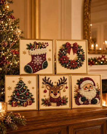 DIY Christmas Pearl Diamond Painting Art Kit with Frame