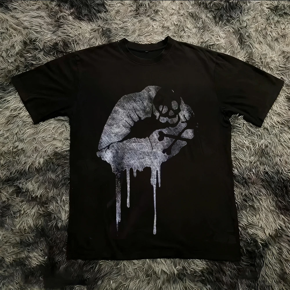Summer Classic Y2K Gothic Style T-shirt Print Oversized T Shirt High Street Shirts Round Neck Cotton Tops Mens Women T Shirt Tee - Image 3