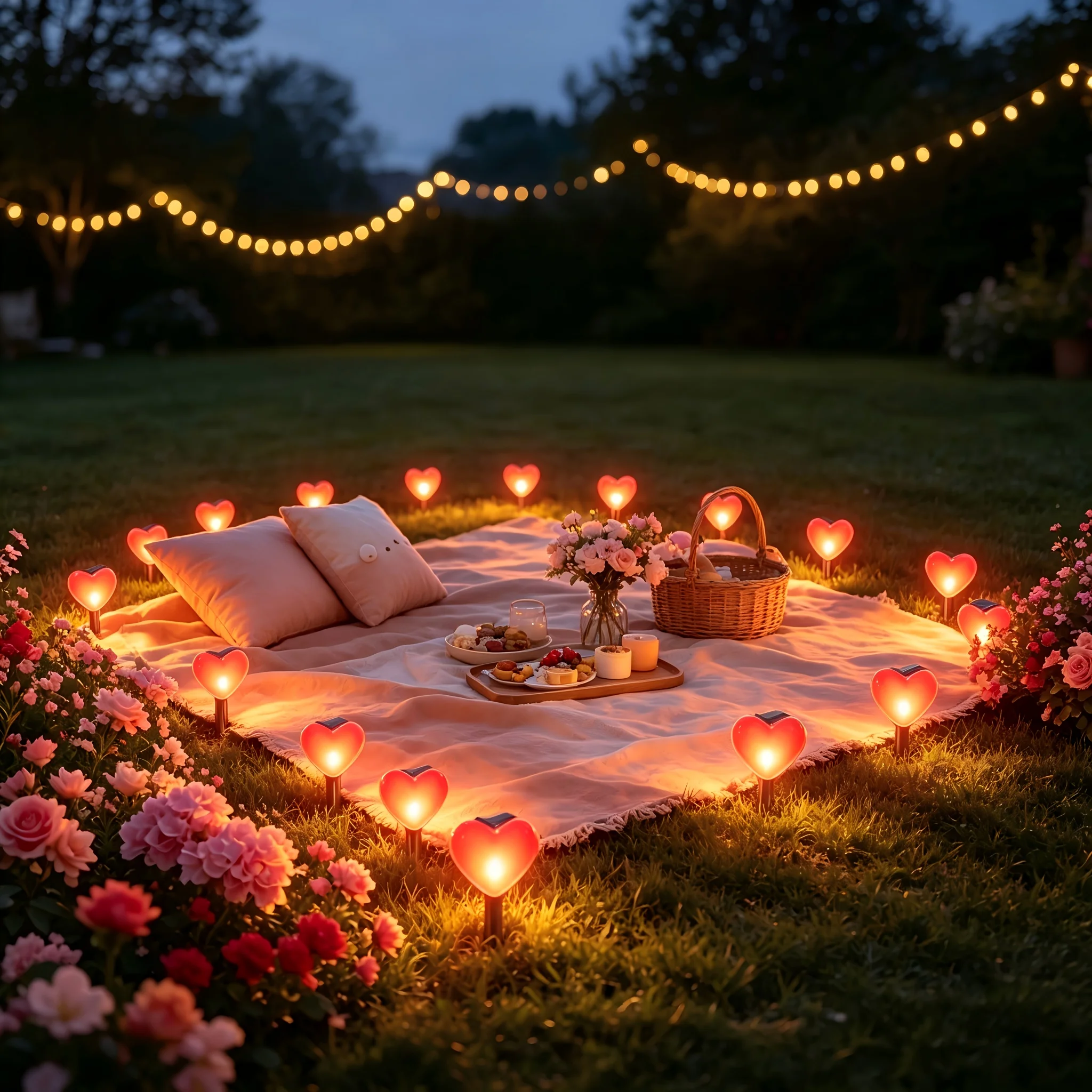 A set of twelve heart-shaped solar lights with 8 lighting modes. These IP65-rated waterproof solar garden lights are ideal for gardens, patios, lawns and pavements. Perfect for Valentine’s Day or Mother’s Day.