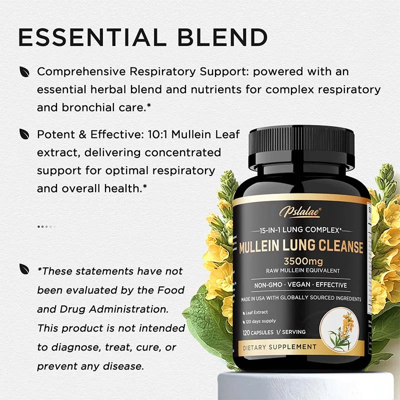 Mullein Lung Cleansing - Lung Clearing, Lung Health, Immunity - Smoker's Respiratory Supplement, Vegetarian Capsules - Image 5