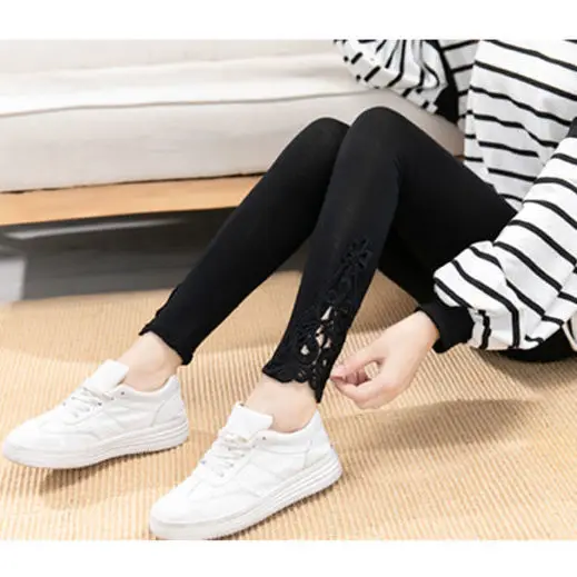 Women Fashion Solid Contrast Lace Skinny Leggings Ultra-Comfortable All-Season Essential for Women Womens Clothing - Image 5