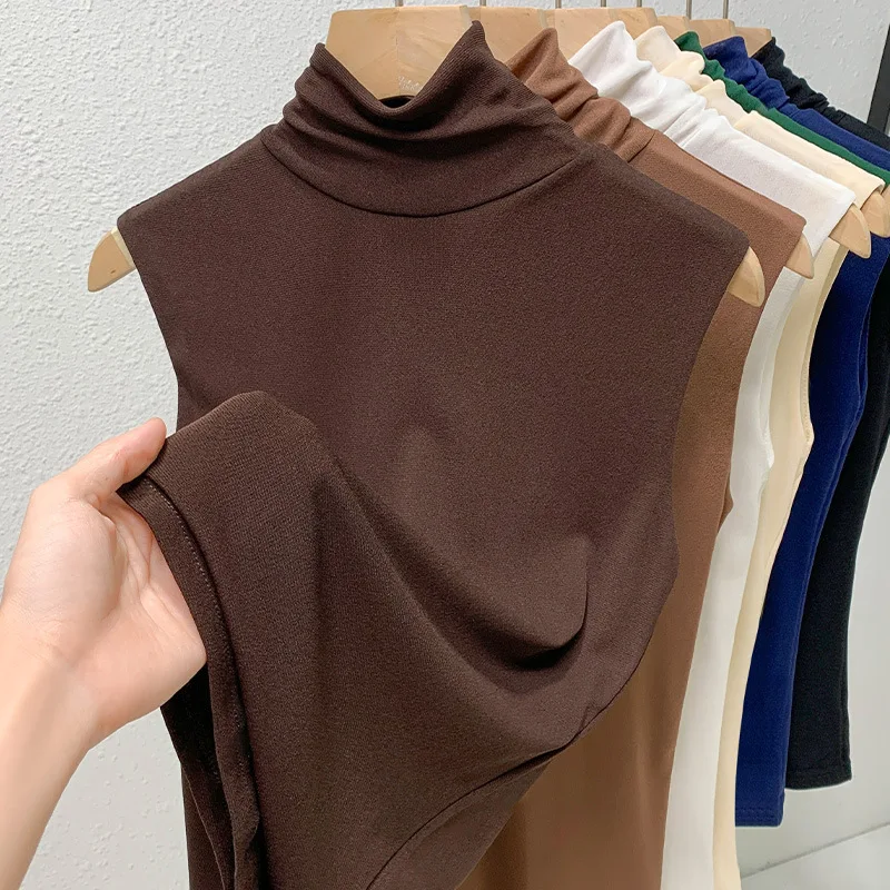 Elastic Mesh High Neck T-shirt New Women's Solid Color Plus Size Sleeveless Basic Top - Image 3