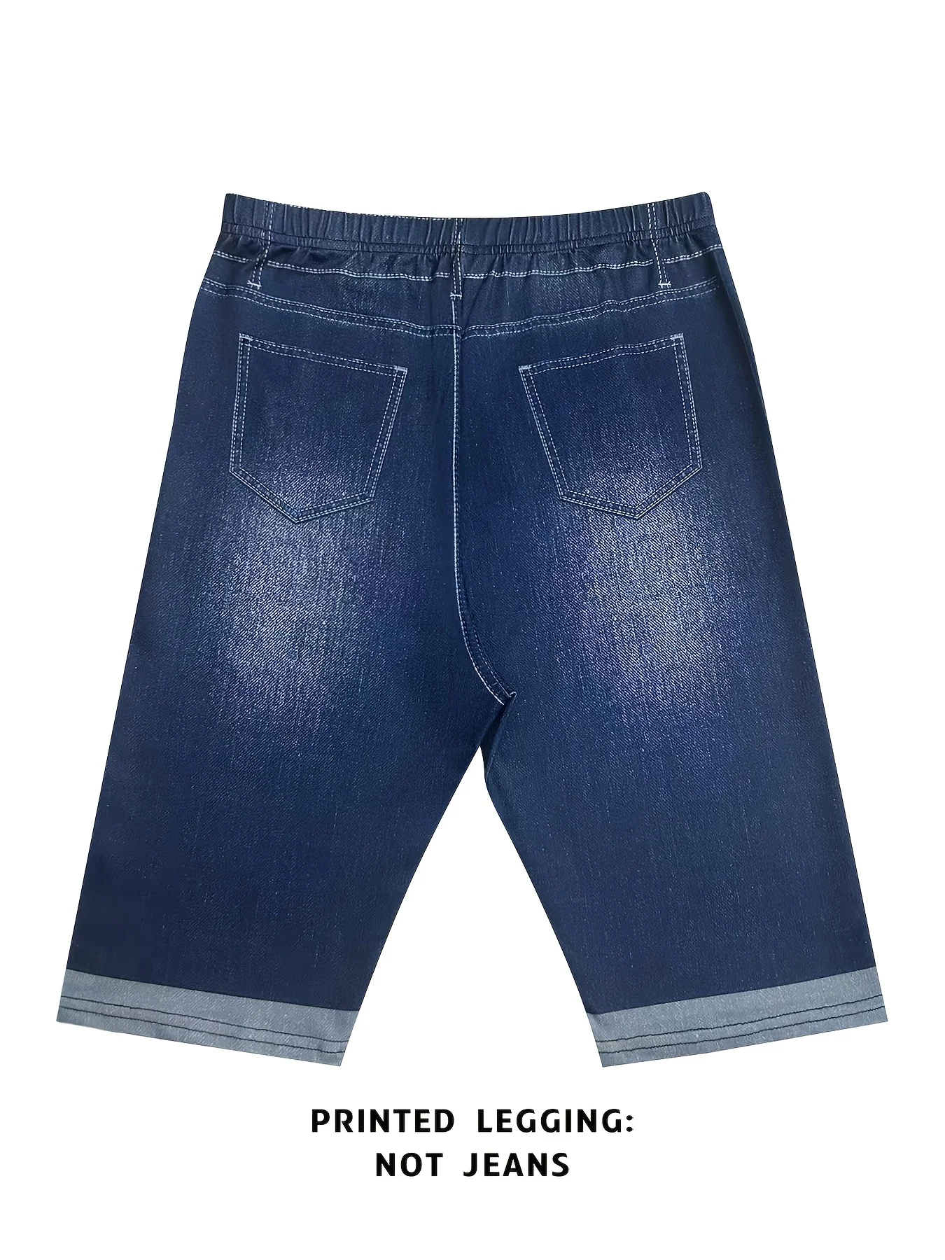 Denim Print Stretch Capri Leggings Women Breathable Outdoor Beach Vacation Shorts - Image 5