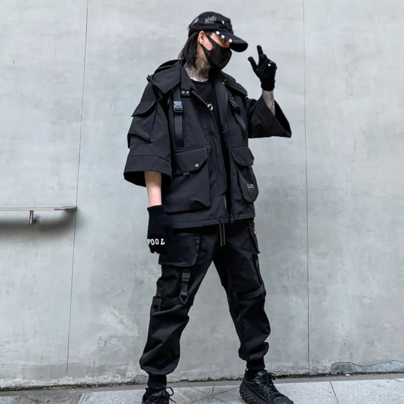 2026 Autumn Winter Hip Hop Techwear Cargo Jacket Men's Harajuku Casual Hooded Jackets Tactical Hooded Coats Streetwear - Image 4