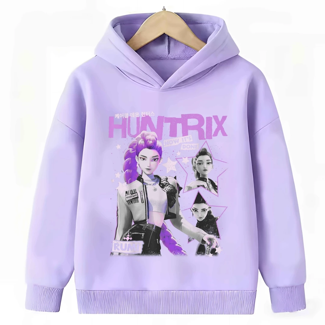 New cartoon hooded sweatshirt, suitable for both men and women, warm purple children's top, fashionable casual children's - Image 4