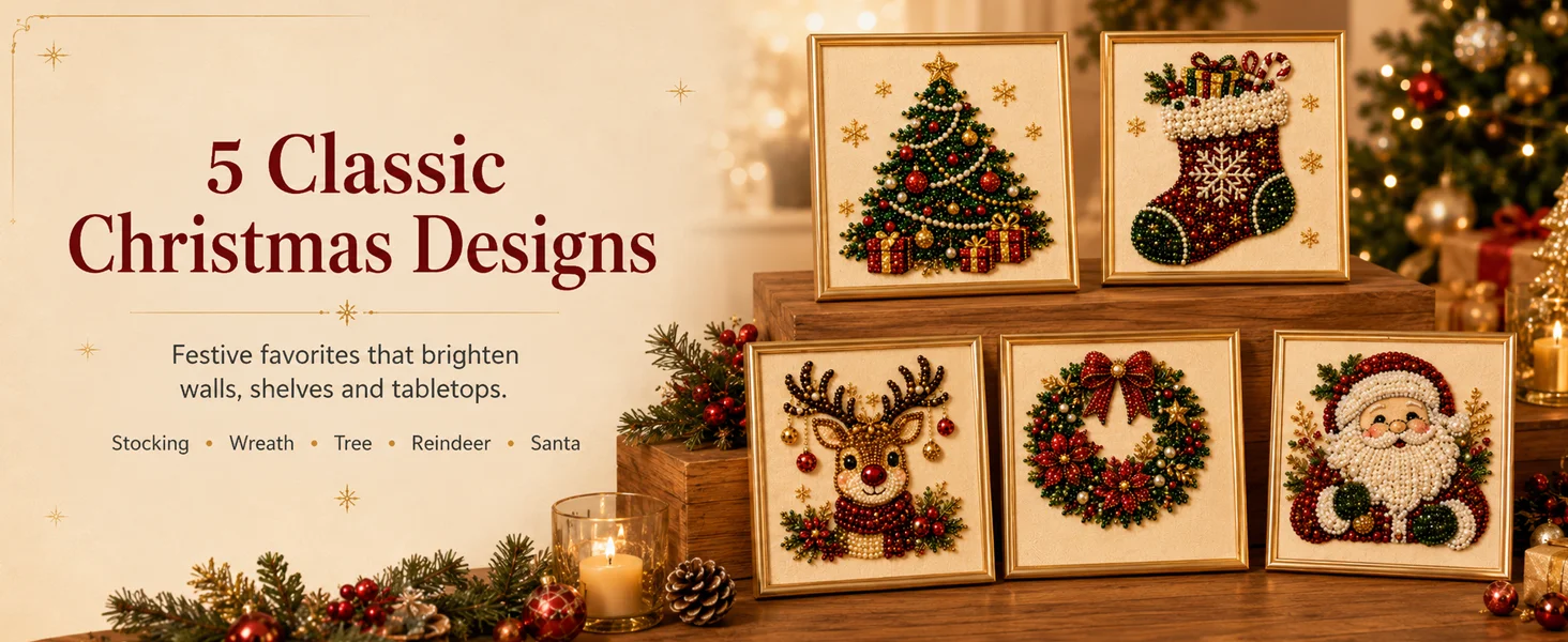 DIY Christmas Pearl Diamond Painting Art Kit with Frame