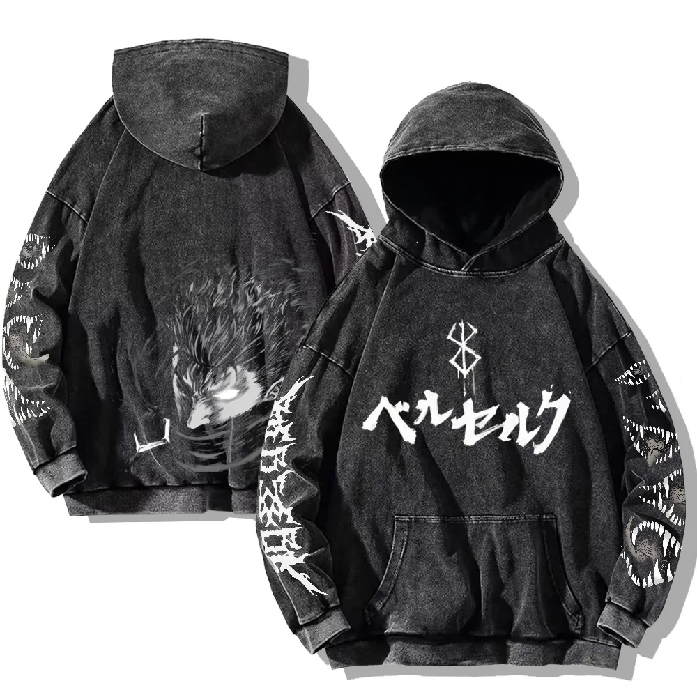 Gothic Vintage Washed Hoodies Teeth Funny Printed Sweatshirts Harajuku Retro Long Sleeve Pullover Men Women Y2k Oversized Hoodie - Image 3