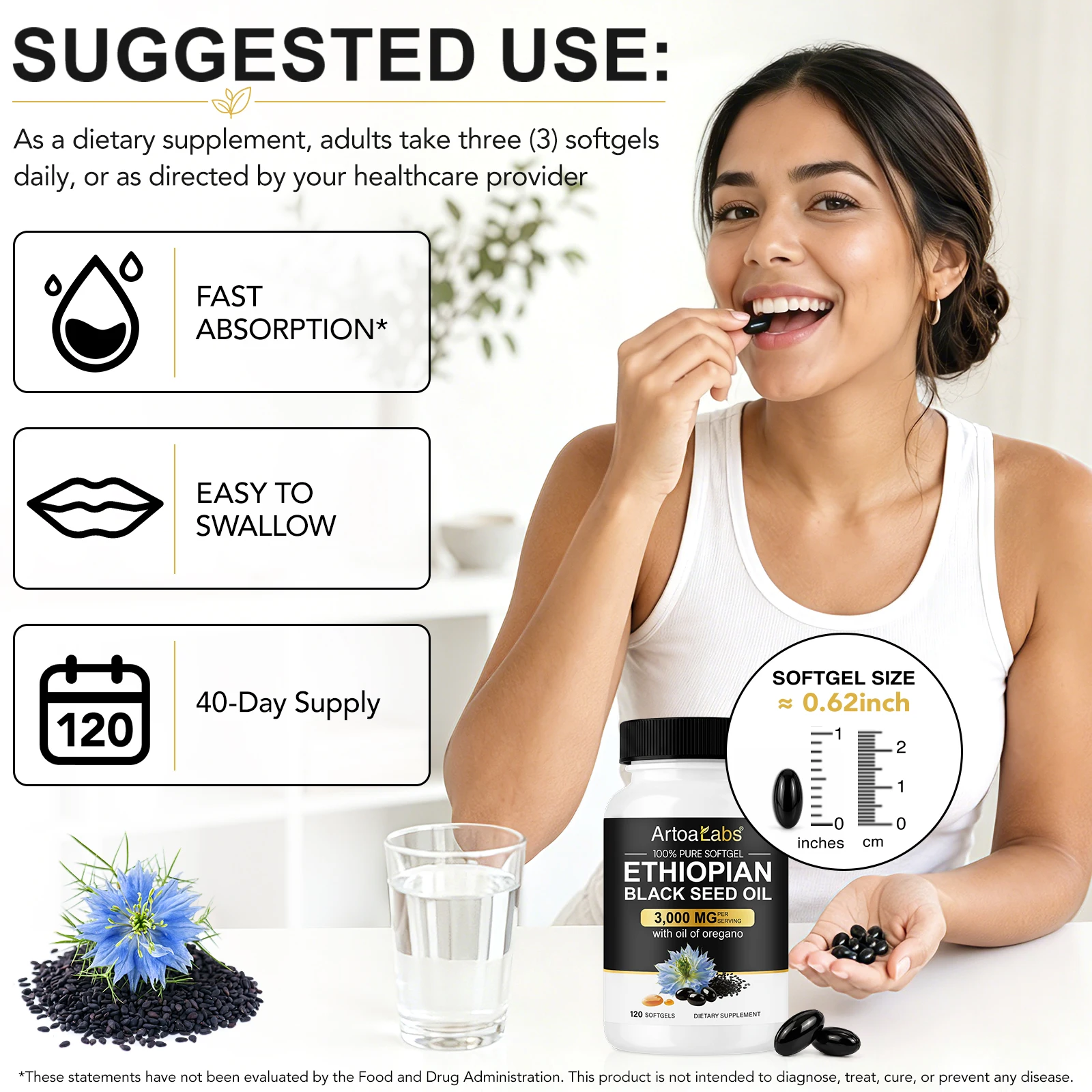 ArtoaLabs Ethiopian Black Seed Oil Softgels with Oregano Extract, Non-GMO for Immune Support and Digestive Balance, 120 Softgels - Image 6