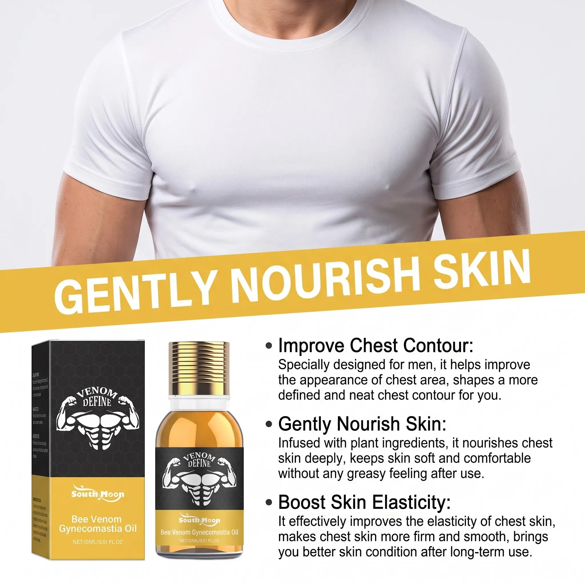 Bee Venom Gynecomastia Oil For Men Shaping Chest Muscle Contour Reduce Chest Sagging Breast Massage Serum Male Chest Tighten Oil - Image 5
