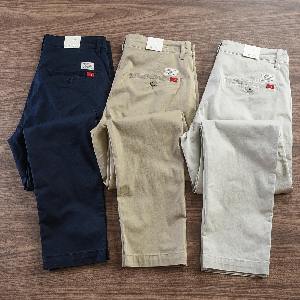 2024 Summer New American Retro Thin Micro Elasticity Casual Pants Men's Simple 97% Cotton Slim CHINO Business Straight Trousers - Image 2