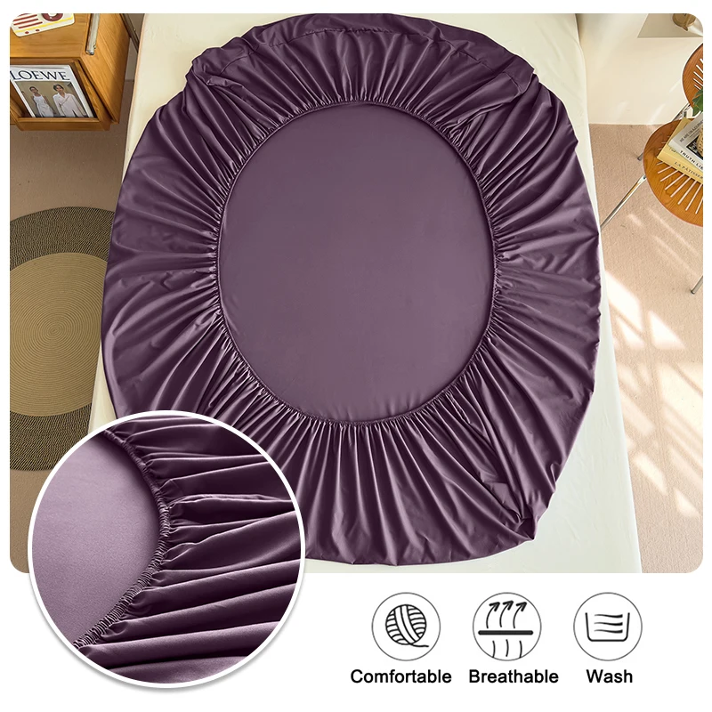 Summer Cooling Fitted Sheet Breathable Fabric With Elastic Band Solid Color Skin-friendly Fitted Sheet Cooling For Night Sleep - Image 3