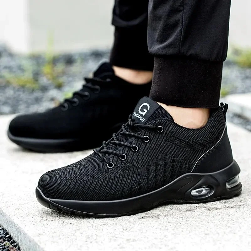 Men Safety Shoes Work Boots, Summer Solid Color Lightweight Breathable Steel Toe Anti-Smash Indestructible Tactical Work Sneakers - Image 7