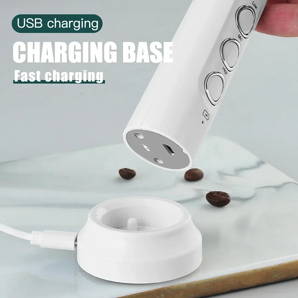 USB Rechargeable Electric Milk Frother Mini Handheld Foam Maker 3 Speed Whisks for Latte Coffee Cappuccino Stainless Steel Egg Beater Drink Mixer Hot Chocolate Blender Portable Cordless Kitchen Gadgets Tools - Image 4