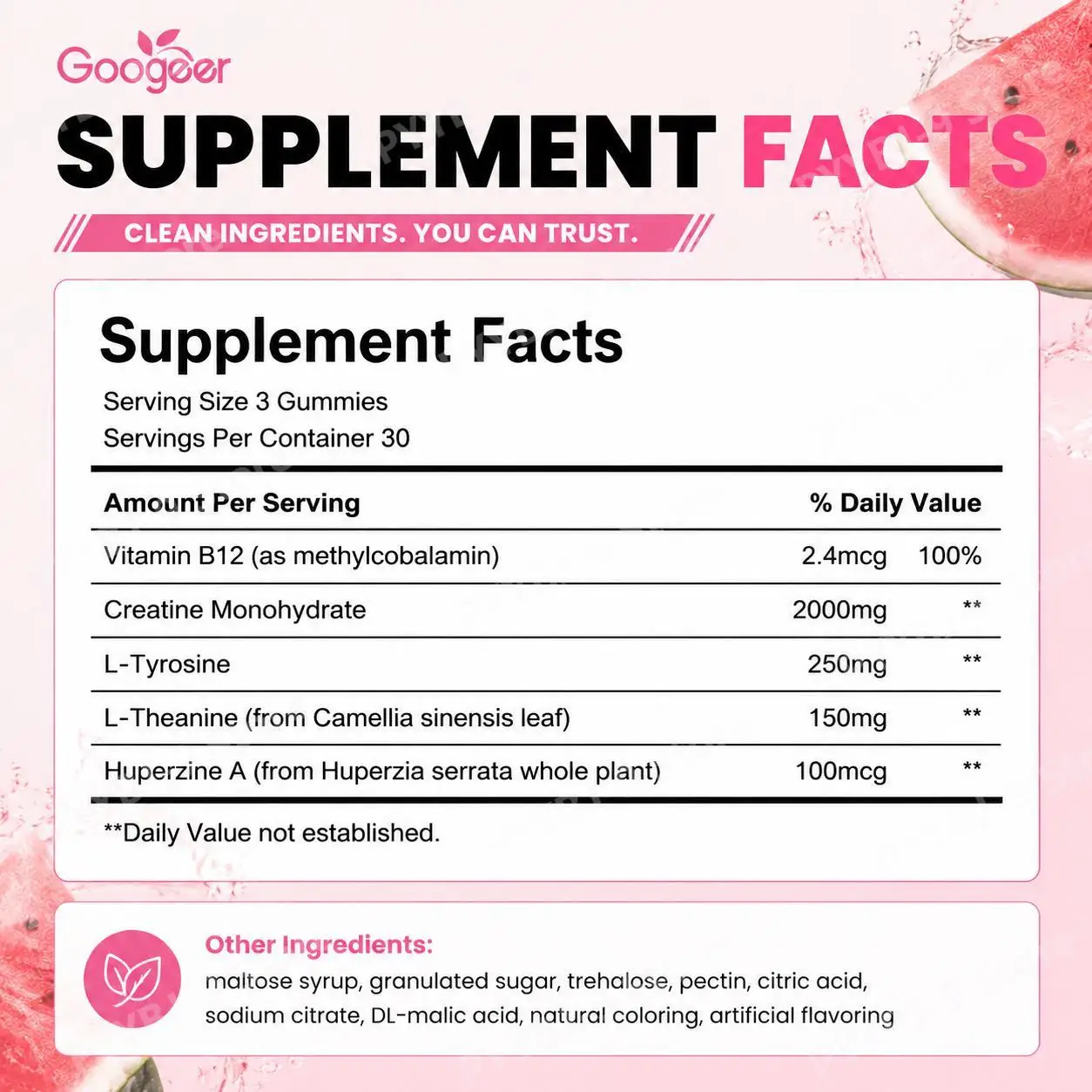 Googeer Creatine Gummies with L-Tyrosine, L-Theanine & Huperzine A for Muscle Growth, Strength, Energy & Endurance Support 90 CT - Image 5