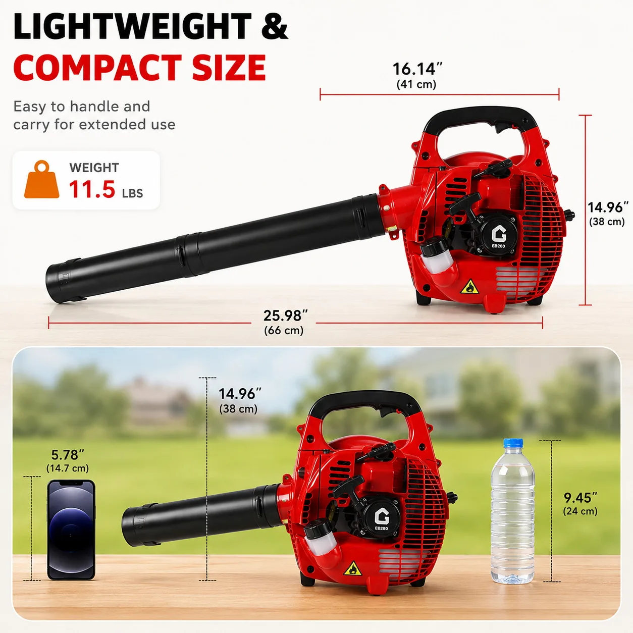 28CC Gas Leaf Blower Handheld 2 Stroke Engine 490CFM 280MPH High Airflow Lightweight Lawn Blower for Yard Garden Driveway Patio Debris Cleaning - Image 6