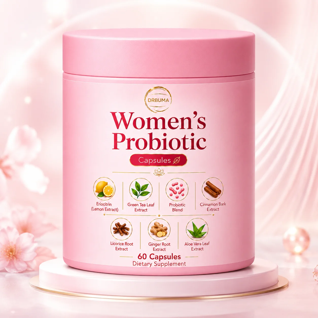 60-Capsule Women's Probiotic Capsules, Daily Nutritional Supplement Formula, Compound Probiotic Capsules for Intimate Care of Women, Formulated with Plant Extracts Combined with Complex Probiotics, Gentle Formula