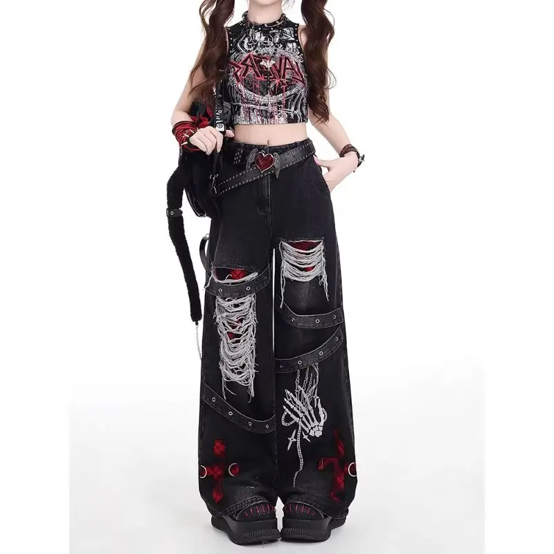 American Style Spicy Girl Loose Lazy and Relaxed Denim Pants Female punk Retro Washed Fashionable Versatile Casual Pants - Image 4