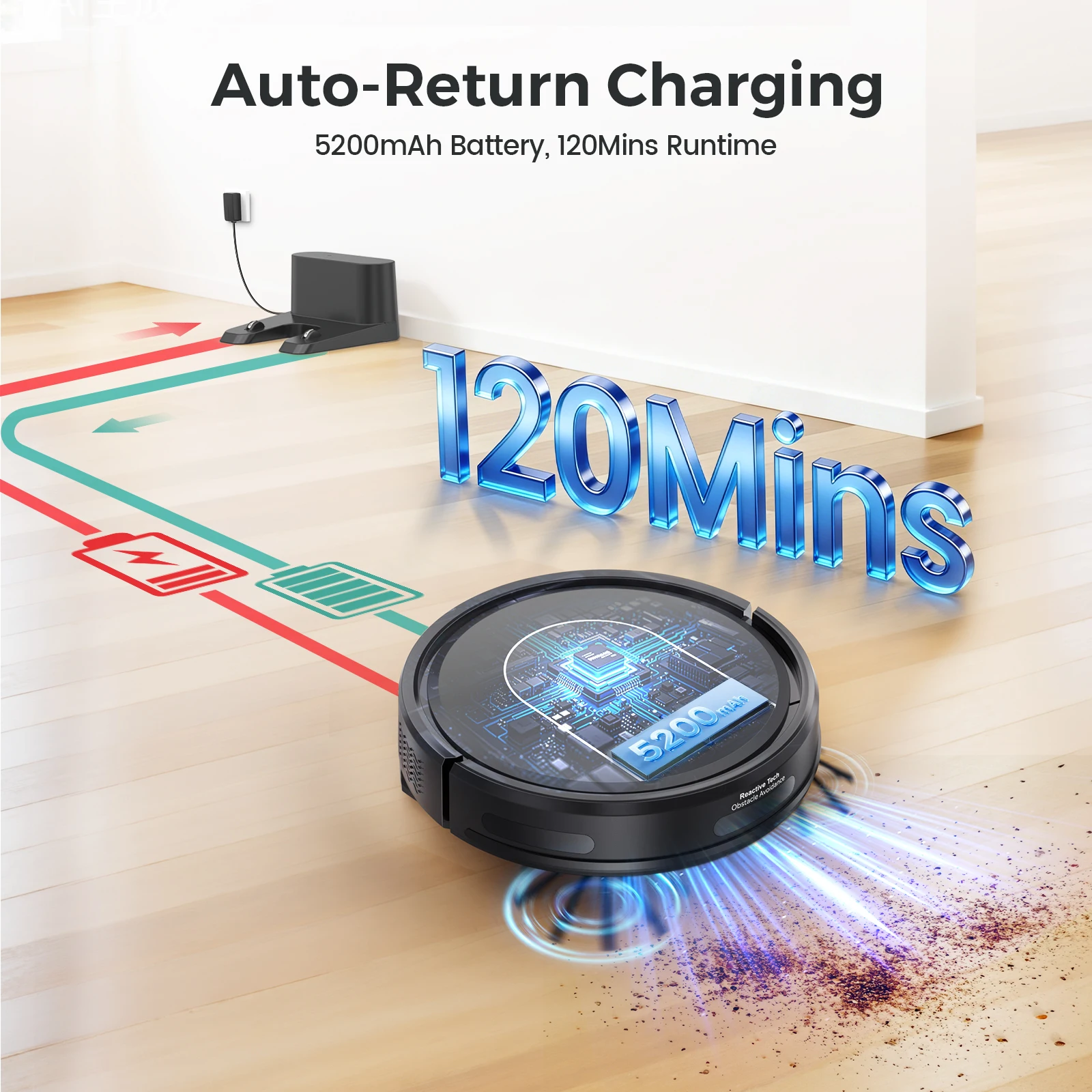 INSE Robot Vacuum Cleaner 3-in-1 Sweep Mop Vacuum Cleaner 5000Pa Strong Suction with Auto-Return Charging Support Alexa/WiFi/App - Image 4