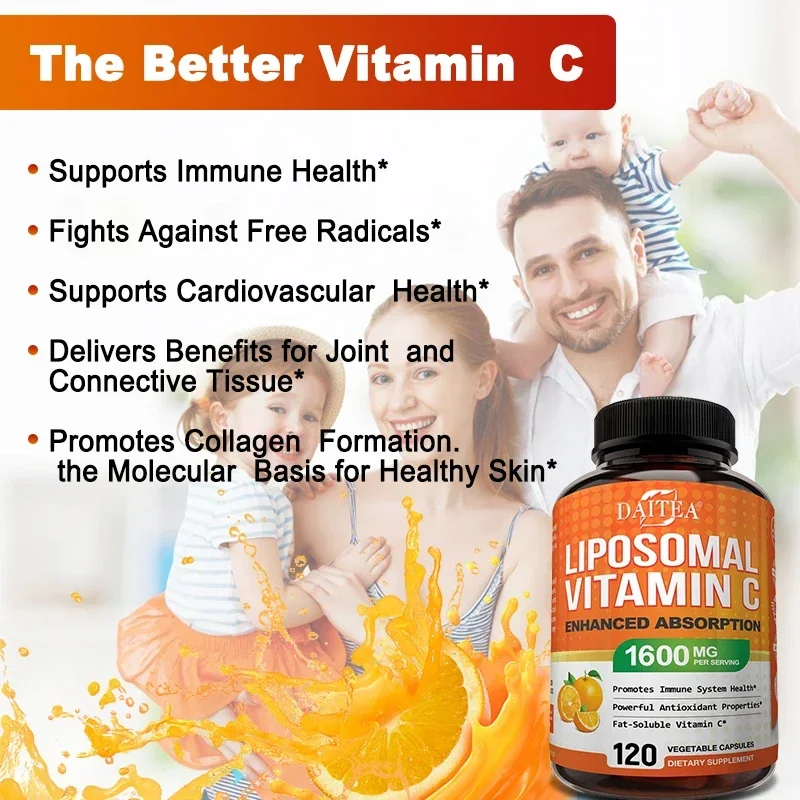 Daitea Vitamin C Complex Liposomal Capsules - 1600 mg Lecithin Collagen Formation - Antioxidant, Energy - Image 3