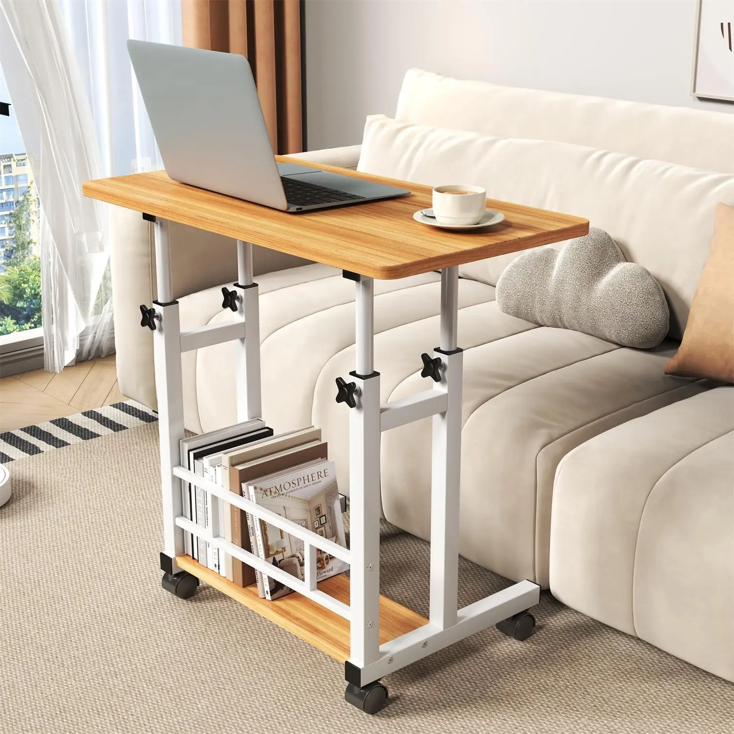 Adjustable Height Standing Desk Portable Rolling Laptop Table with Wheels Height 27.16"-35.43inch Mobile Computer Desk for Home Office Workstation Ergonomic Work Table