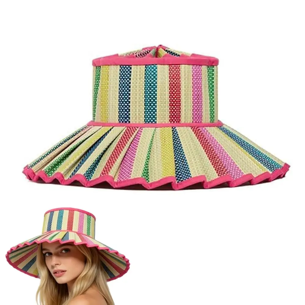 Women's Lorna Murray Hat,Straw Reversible Pleated Sun Hat,Wide Brim Foldable Casual Outdoor Beach Sun Hat for Summer