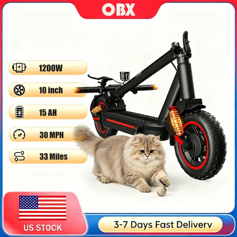 OBX Electric Scooter 1200W Motor for Adults 48V Battery 30mph Max Speed Up to 35Miles Range 10 Inch Tires