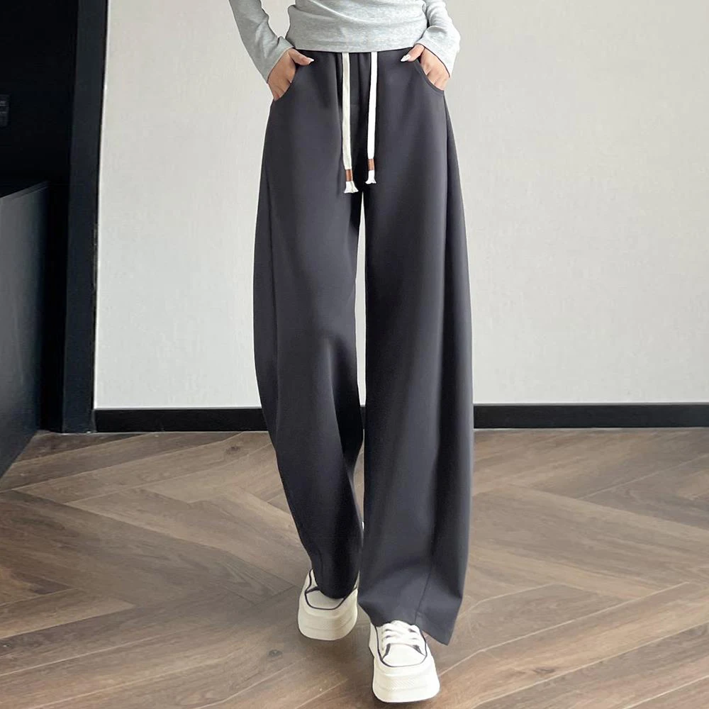 European style dark gray banana pants for women's autumn new high-end cotton fashion plus size loose casual sickle shaped pants
