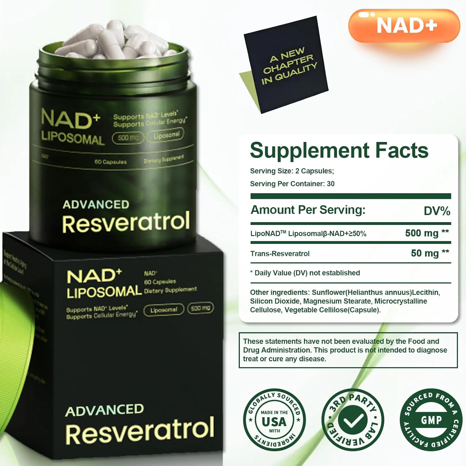 Liposomal NAD+ ADVANCED Supplement with Resveratrol - NAD Plus Capsules for Anti Aging, Brain Function & Cell Regeneration - Image 6