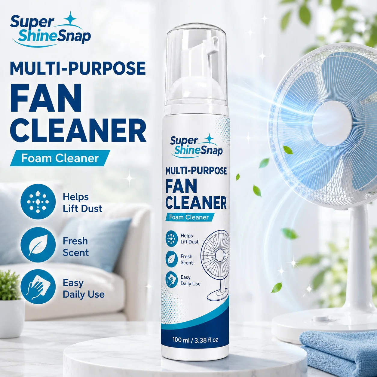 Multi-Purpose Fan Cleaner Foam, Household Fan Blade Cleaner for Desk Fans, Standing Fans, Tower Fans and Fan Covers, Helps Lift Dust and Surface Dirt