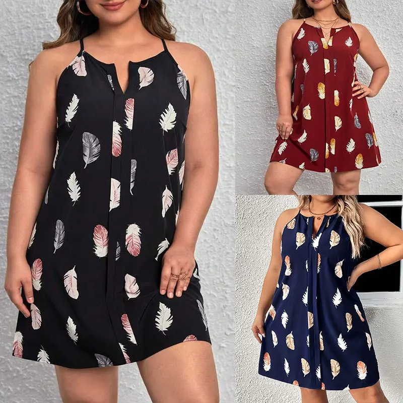 Fashionable Printed plus Size Women's Dress Gothic Style A-Line Skirt Zipper Closure Mid-Length Casual City Walk Dress