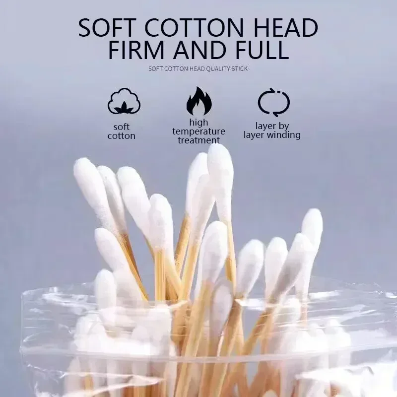 100/300/500 Pcs Cotton Swabs with Wooden Sticks, Bamboo Cotton Swabs Double Round Tips, Biodegradable Cotton Buds - Image 3