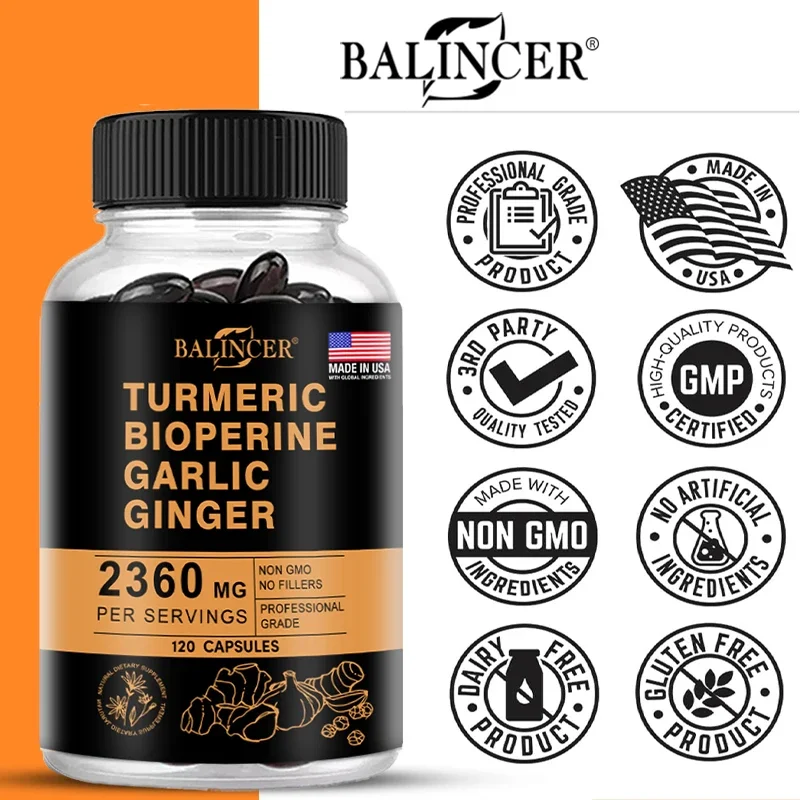 Turmeric Ginger Supplement with Piperine 2360 Mg with Garlic Comfort Digestive & Immune Nutrient Supplement Calcium Gluten Free - Image 6