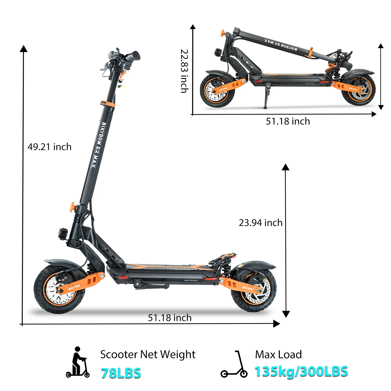 Electric Scooter1600W Motor for Adults, 48V Battery, Up to 50 Miles Range, 10 Inch Tires