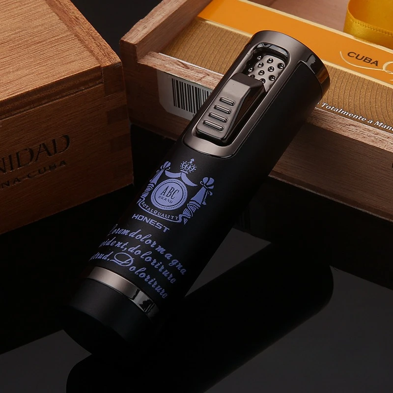 New Powerful Direct-fire Cigar Gas Lighter, Retractable Fire Outlet, Metal, with Cigar Needle, Men's Igniter Gift