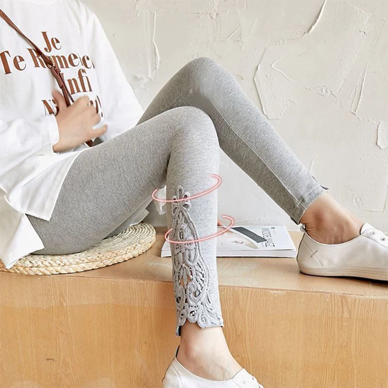 Women Fashion Solid Contrast Lace Skinny Leggings Ultra-Comfortable All-Season Essential for Women Womens Clothing